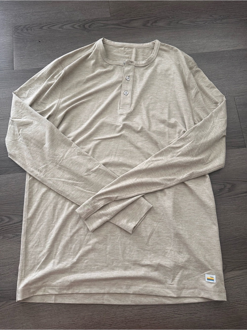 Vuori Men's Long-Sleeve Henley Shirt in Light Beige
